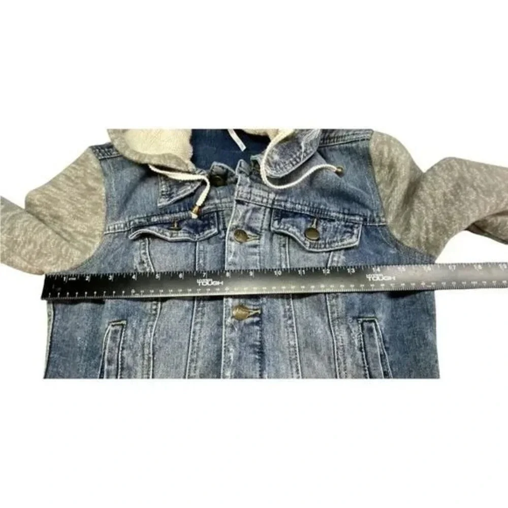FREE PEOPLE Knit Hooded Denim Distressed Jacket Sz XS Blue Casual Stylish 49-15 - Picture 8 of 10